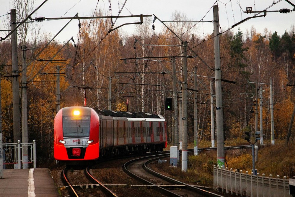 Commuter train on a rail line